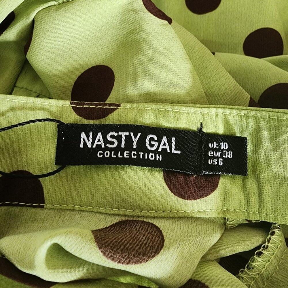 Nasty Gal Satin‎ Spot Tiered Frill Smock Dress Green/Brown Size 6 - Picture 6 of 8